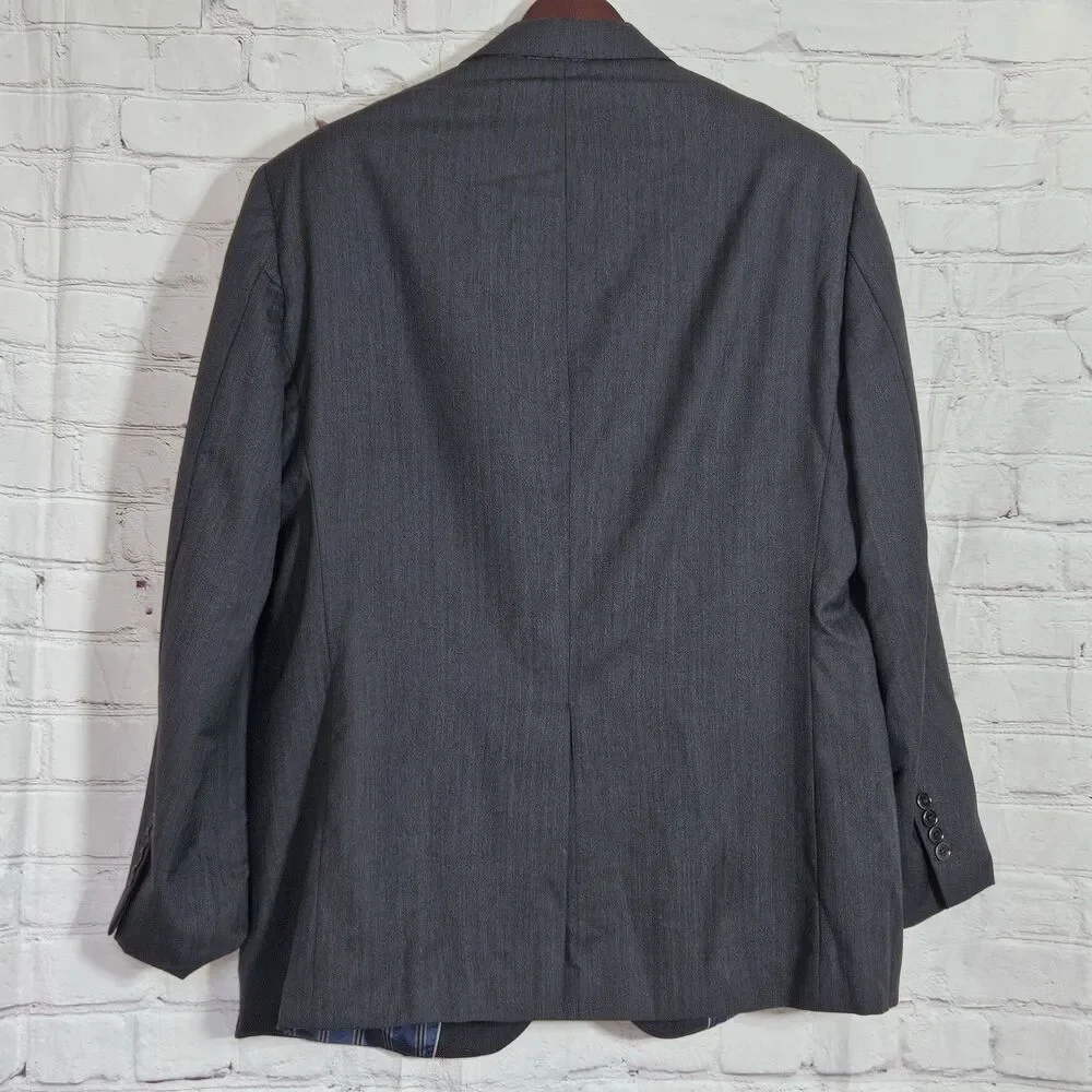 Brooks Brothers Madison Two Button Wool Blazer Jacket Grey Herringbone Mens 48R